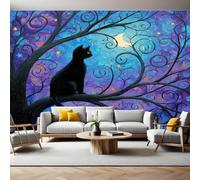 áRbol De La Vida Abstracto Fotomurales 450x315 cm Gato negro de acuarela Papel pintado tejido no tejido Decoración de Pared decorativos Murales Bar Dormitorio Fondo de Pared