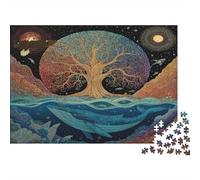 Árbol de la Vida arcoíris, águila, Ballena oceánica,Escena cósmica Rompecabezas Sostenibles Estampados para Adultos De Madera De 1000pcs (75x50cm)