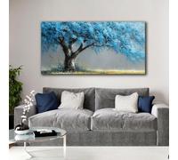 Árbol de la vida azul impreso en lienzo para arte de pared minimalista moderno, imágenes enmarcadas para sala de estar, dormitorio, oficina en casa (40x80cm con marco)