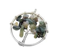 Árbol de la vida, colgante, collar, color plateado, gema natural, piedra, obsidiana, cristal, cuentas, 7 chakras, envuelto, joyería de mujer, ágatas indias