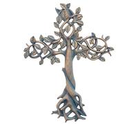 Árbol de la vida cruz de pared 11 1/2" - Escultura decorativa de arte espiritual con acabado verdigris de bronce