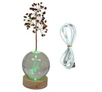 Árbol de la vida de cristal de jaspe rojo, base luminosa, globo de cristal con diseño de oraciones y bendiciones, regalo para el día del padre cristiano, decoración de iluminación de escritorio, luz