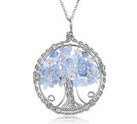 Árbol De La Vida De Cristal Natural, Collar Con Colgante Envuelto En Alambre, Joyería De Cuarzo De 7 Piedras Para Mujeres Y Niñas,Aguamarina B,Cristal De Roca C