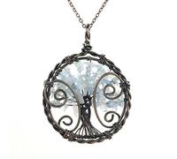 Árbol De La Vida De Cristal Natural, Collar Con Colgante Envuelto En Alambre, Joyería De Cuarzo De 7 Piedras Para Mujeres Y Niñas,Aguamarina A,Cristal De Roca B