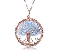 Árbol De La Vida De Cristal Natural, Collar Con Colgante Envuelto En Alambre, Joyería De Cuarzo De 7 Piedras Para Mujeres Y Niñas,Aguamarina C,Cristal De Roca C