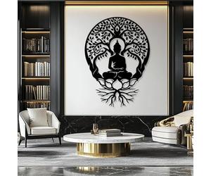 Árbol de la Vida de Metal Negro para Pared, Decoración de Arte Budista de Metal para Meditación, Escultura Moderna para Sala de Estar, Dormitorio, Pasillo y Decoración del Hogar (Negro 43" x