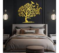 Árbol de la Vida en Metal, Arte 3D, Gran decoración de Pared, Arte, pájaro, para Sala de Estar, Dormitorio (Dorado, 90 x 80 cm)