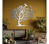 Árbol de la Vida en Metal, Arte 3D, Gran decoración de Pared, Arte, pájaro, para Sala de Estar, Dormitorio (Plata, 47 x 42 cm)