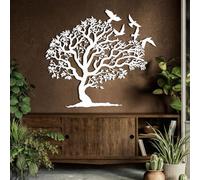 Árbol de la Vida en Metal, Arte 3D, Gran decoración de Pared, Arte, pájaro, para Sala de Estar, Dormitorio (Blanco, 80 x 71 cm)