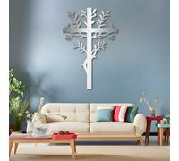 Árbol de la Vida en Metal, Arte 3D, Gran decoración de Pared, Cruz, Rama, Cristiano, para Sala de Estar, Dormitorio, Iglesia (Plata, 100 x 67 cm)
