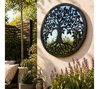 Árbol de la Vida Espejo de Jardín 50cm Diámetro Sun Catcher Decoración de Jardín Espejo con Marco Redondo Accesorios Exteriores Incluidos, Colour:Black