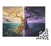 Árbol de la Vida Fantasía Dual Puzzle de 1000 Piezas Papel Puzzle para Adultos Escena Mística Día Noche Set de Puzzle 1000 Piezas Relajación Decoración 38x26cm/1000pcs