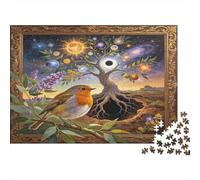 Árbol de la Vida Fantasía Puzzle de 1000 Piezas Puzzle para Adultos Pájaro y Escena Nocturna Cósmica Relajación Decoración Hogar Regalo 38x26cm/1000pcs
