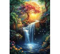Árbol de la Vida Junto a la Cascada Puzzle 500 Piezas Educativo Familiar Hada Tale Oil Painting Dream Rompecabezas 3D para Toda La Familia Aliviar Estrés Decoración Hogar Portátil 500 PCS