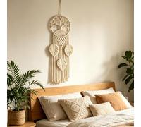 Árbol de la vida, macramé, atrapasueños, decoración de pared, dormitorio, sobre cama, hecho a mano, macramé, decoración de pared con perlas de madera y plumas, para salón, habitación infantil, sala de