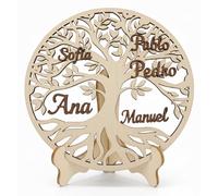 Árbol de la Vida Personalizado en Madera de Pino - Arbol genealogico Familia con Nombres. Decoracion hogar con Acabado Profesional. Regalo Original para Familiares