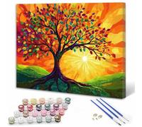 Árbol de la vida Pintar por Numeros Niños, Pintar por Numeros Adultos Atardecer Paint by Numbers Principiantes, Manualidades Niños 10 Años DIY Kit de Pintura al Óleo de Lienzo 20x30cm Sin Marco Y3-217