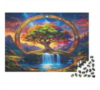 Árbol de la Vida Rompecabezas Premium de cartón Árbol de la Vida arcoíris en círculo con Cascada, Divertido 70x50cm/1000 Piezas