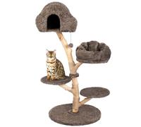 Árbol de madera maciza para gatos con condominio de lujo, torre moderna para gatos con escalera de madera, postes rascadores de sisal, plataforma de felpa suave y percha superior, torre para gatos