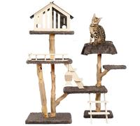 Árbol de madera maciza para gatos con condominio de lujo, torre moderna para gatos con escalera de madera, postes rascadores de sisal, plataforma de felpa suave y percha superior, torre para gatos