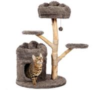 Árbol de madera maciza para gatos con condominio de lujo, torre moderna para gatos con escalera de madera, postes rascadores de sisal, plataforma de felpa suave y percha superior, torre para gatos