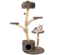 Árbol de madera maciza para gatos con condominio de lujo, torre moderna para gatos con escalera de madera, postes rascadores de sisal, plataforma de felpa suave y percha superior, torre para gatos