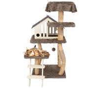 Árbol de madera maciza para gatos con condominio de lujo, torre moderna para gatos con escalera de madera, postes rascadores de sisal, plataforma de felpa suave y percha superior, torre para gatos
