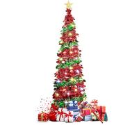 Árbol de Navidad,150cm Árbol de Pino de Navidad Artificial con Luces LED y Adornos,Árbol de Navideña Frondoso Artificiales Plegable ara Decoración Navideña (Lentejuelas)