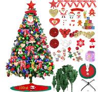 árbol De Navidad, 150CM árbol Navidad Plegable con Luces LED Bolas Navideñas Estrella para La Copa Adornos Navideños Lazo Tarjeta Deseos Falda árbol con Soporte Plegable Y Reutilizable (150CM)