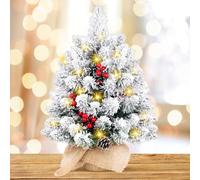 Arbol de Navidad, 50CM Mini Arboles de Navidad con Nieve, Arbol de Navidad Blanco con Piñas y Frutos Rojos, Arbol de Navidad Pequeño para Decoración Navideña En Casa, Oficina