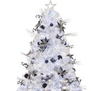 Árbol de Navidad Artificial Blanco Artificial con iluminación 400 Leds luz y Adornos Azules y Blancos Adornos navideños Que Incluyen Bolas de árbol de Navidad Artificiales Completas (Blanco, 210cm)