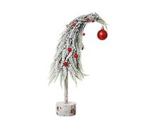 Árbol de Navidad artificial con base de madera, 45 cm de alto, diámetro de 10 cm, con punta curvada y bola de Navidad roja, ahorra espacio y es reutilizable, decoración de Navidad y decoración de