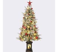 Árbol de Navidad artificial con iluminación, 125 cm, 125 cm, árbol de Navidad artificial, con 150 luces LED blancas y multicolores, 9 modos, puntas de rama de PVC, retro, muñeco de nieve, base
