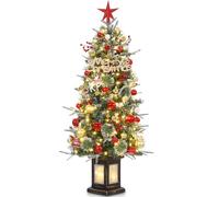 Árbol de Navidad artificial con iluminación, 125 cm, 4 pies, árbol de Navidad artificial con 150 luces LED blancas y multicolores, 9 modos, puntas de rama de PVC, copo de nieve retro, base luminosa