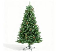 Árbol de Navidad Artificial de 1,2 m, Abeto de Maryland, Puntas de Pino Verde Decoradas con Bayas Rojas y piñas de Pino, decoración de Navidad para el hogar, Soporte de Metal