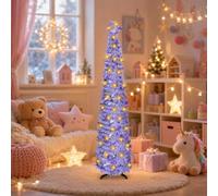 Árbol de Navidad artificial de 150 cm, plegable, con iluminación, lentejuelas, decoración de árbol de Navidad artificial con soporte, cadena de luces LED, árbol de Navidad, decorado para sala de estar