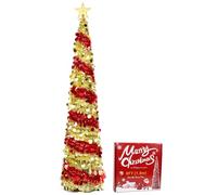 Árbol de Navidad Artificial de 180 cm, con Estrella y Soporte Estable, Lentejuelas Montaje rápido, Plegable, para casa, Chimenea, Oficina, Tienda, Hotel Decoración, Rojo