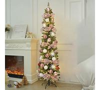 Árbol De Navidad Artificial Estrecho Y Realista, Predecorado Y Plegable, Ideal For Apartamentos, Oficinas, Porches, Decoración Navideña Y Colegios(Red,1.5m/5ft)