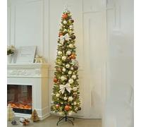 Árbol De Navidad Artificial Estrecho Y Realista, Predecorado Y Plegable, Ideal For Apartamentos, Oficinas, Porches, Decoración Navideña Y Colegios(Coffee Brown,1.5m/5ft)