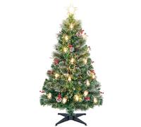 Árbol de Navidad Artificial Fibra óptica con 8 Modos, Luces LED Color Blanco cálido, Agujas Pino, piñas, Frutos Rojos y lámparas Queroseno, árbol celebración Festiva(5FT)