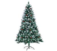 Árbol de Navidad Artificial Flocado de 1,8 m con 634 Puntas de lápiz, Abeto Balmoral, Ramas Nevadas, Bayas y piñas, Soporte de Metal, Centro de Mesa de Navidad de Lujo