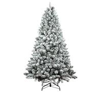 Árbol de Navidad Artificial Flocado de 7 pies, árbol de Navidad nevado de Maylaviu con bisagras, con Cono de Pino, Base de Metal Reforzada y fácil Montaje para decoración de Vacaciones, Interior,
