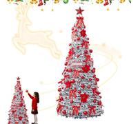 Árbol de Navidad artificial flocado, pino artificial, exhibición navideña, árboles de piso de bronce rojo con diseño y falda de árboles, decoración navideña del hogar para sala de estar