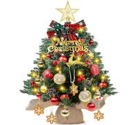 Árbol de Navidad artificial mini de 24"/60cm con iluminación LED, pequeño árbol de Navidad artificial para decoración de mesa con bola, piñas y lazos. Árbol de Navidad DIY para decoración de mesa