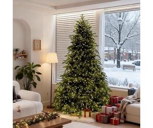 Árbol de Navidad Artificial Preiluminado, Abeto con Bisagras, con 1450-11750 Puntas y 400-2000 Luces, Ramas Automáticas con Control Remoto(180cm/6ft)