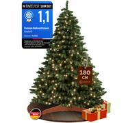 Árbol de Navidad artificial Premium 180 cm con guirnalda de luces y base de madera FSC®