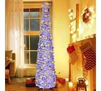 Árbol de Navidad Artificial y Plegable de 150 Cm, Arbol de Navidad Plegable con Una Guirnalda de Luces Cálidas de 5 Metros de Largo, Christmas Tree Morado, Navidad Decoración(D)