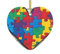 Árbol de Navidad colgante de cerámica colgante amor amor WHJSHOP Autismo conciencia rompecabezas piezas corazón foto hogares, centros comerciales, supermercados y tiendas