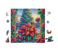 Árbol de Navidad con Flores de nochebuena Rompecabezas 100 Piezas Cartón Grueso para Mayores Noches Juegos Familiares Estimulación Mental Regalo San Valentín 28x28cm