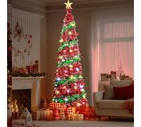 Árbol de Navidad con Luces, 152 cm Arbol de Navidad Plegable Arvore de Natal con Luz Arbols de Navidads Artificial con Soporte, Estrella Superior y 5 m de Luces de Hadas, Decoración Navideña (02)